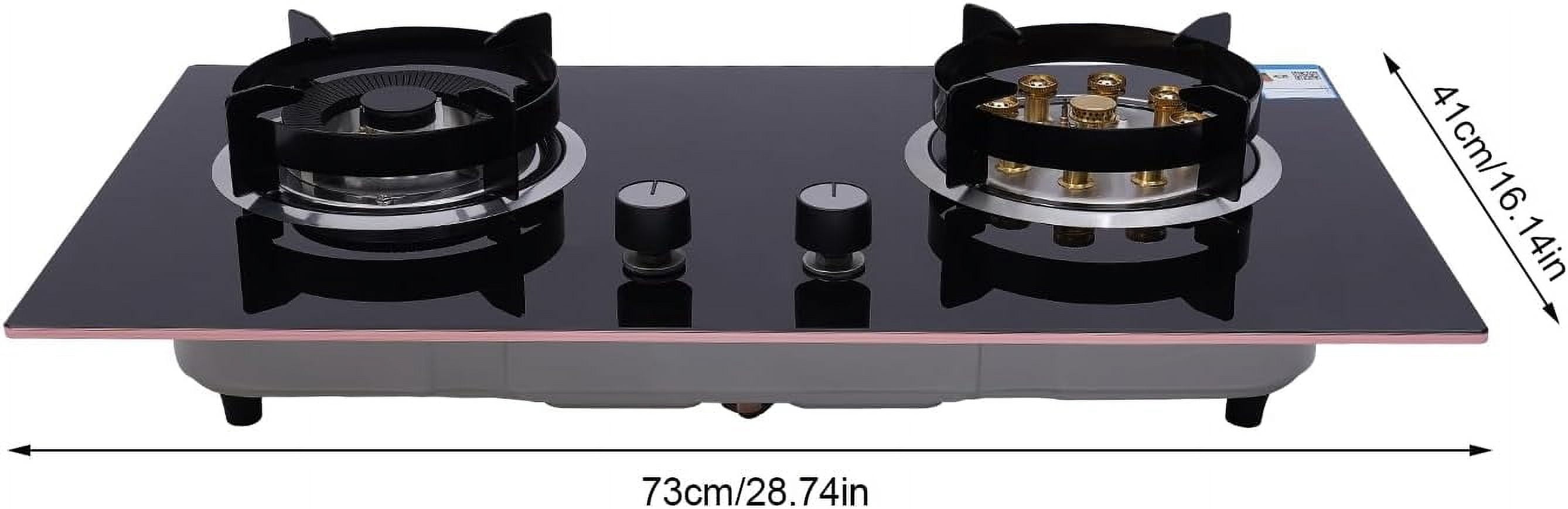 2 Burner Home Countertop Gas Stove, Black Tempered Glass Built-in Natural Gas Stove with Anti-Tempering Protection, 2 Combustion Chambers, Knob Control, for Home, Restaurant Kitchens