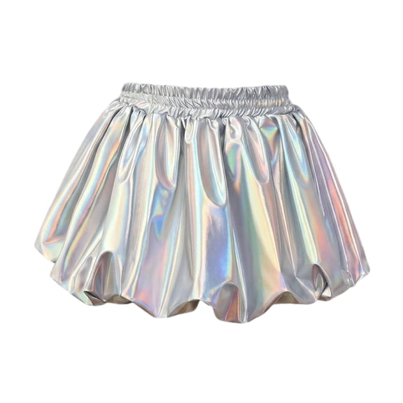 hotojiny Girls Sequin Skirt with Shorts Sparkly Cute Mini Skorts Elastic Waist A-Line Balloon Dance Outfits for Party(Silver,12-13 Years)
