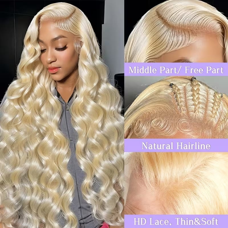 Typpkmm: Body Wave Human Hair Wigs 613 Blonde 13x6 HD Lace Frontal Wigs Preplucked with Natural Hairline 250 Density Curly Human Hair Wig
