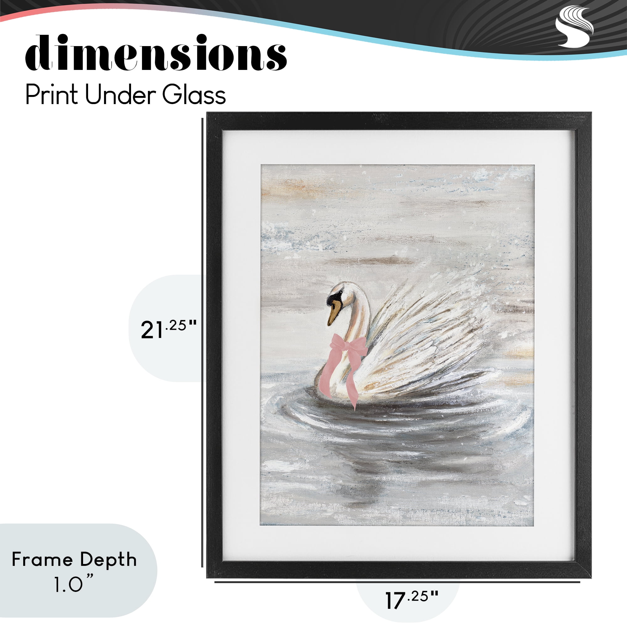 Stupell Industries Swan With Pink Bow & Ripples Black Framed Print Under Glass, design by Patricia Pinto