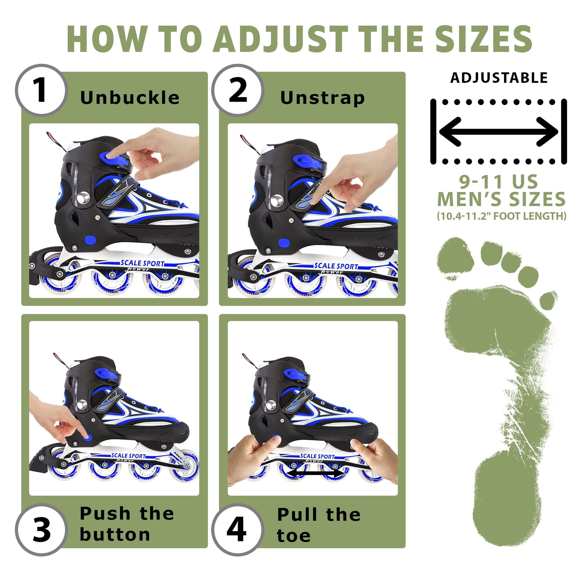Size 8-11 Adjustable Inline Skates for Adult Men Ladies Teens Blue - image 5 of 11