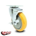 thumbnail image 2 of 5 Inch Yellow Polyurethane Wheel Swivel Top Plate Caster with Brake, 2 of 2