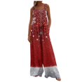 thumbnail image 6 of Women's Christmas Print Solid Wide-Leg Strapless Tank Jumpsuit with Pockets, Dark Red, Size L, 6 of 6