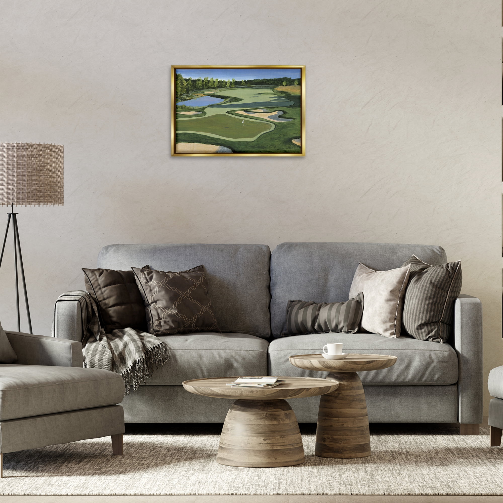 Stupell Industries Traditional Golf Course Landscape Painting Gold Floater Framed Art Print Wall Art, 25 x 17