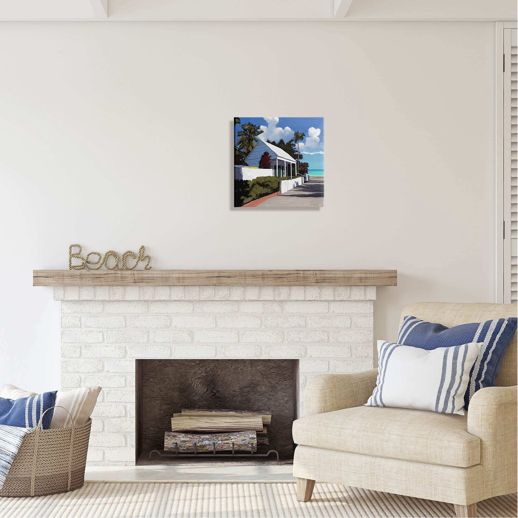 Stupell Industries Waterfront House Road Beach Coast Coastal Painting Gallery Wrapped Canvas Print Wall Art