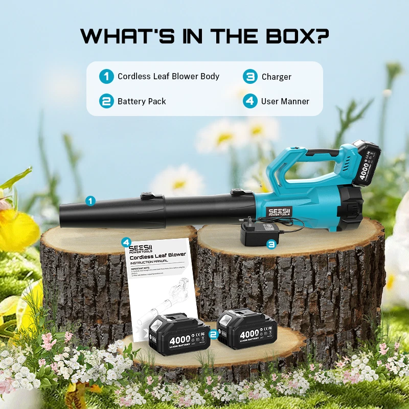 SEESII 21V Leaf Blower Cordless with 2 x 4000mAh Batteries and Charger, 780CFM 400MPH Electric Leaf Blower with Variable Speed Control, Handheld Battery Blower for Lawn Care, Dust and Debris