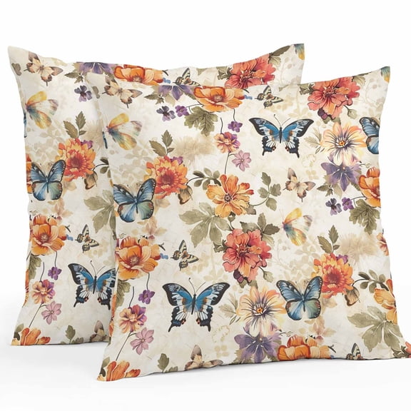 Flowers Butterfly Outdoor Pillow Covers Pack of 2 Leaf Floral Retro Waterproof Throw Pillow Covers Decorative Cushion Cases for Patio Garden Tent Balcony Couch 18x18 inch
