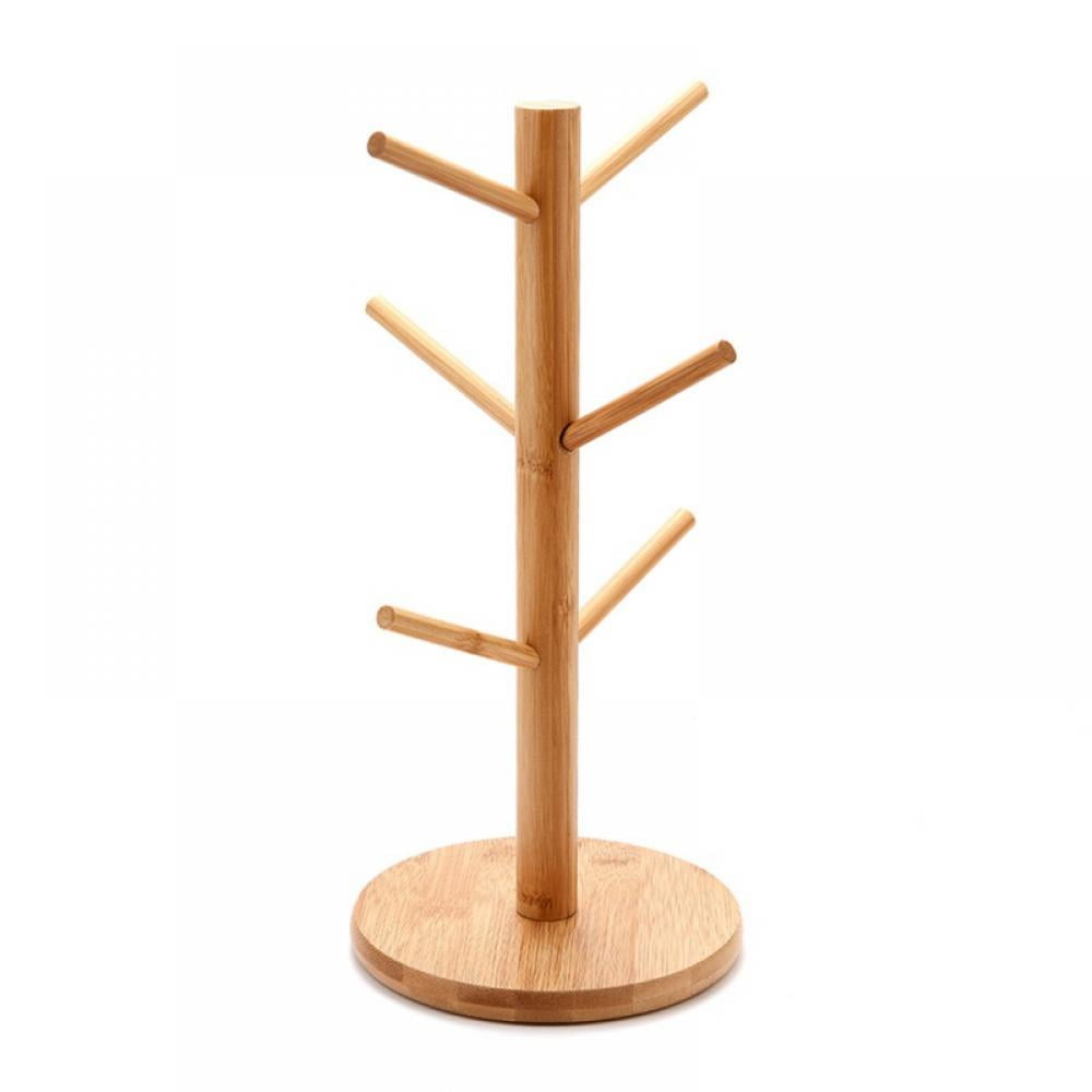 Bamboo Mug Holder Tree, Coffee Cup Holder Stand for Counter, Mug Rack with 6 Hooks