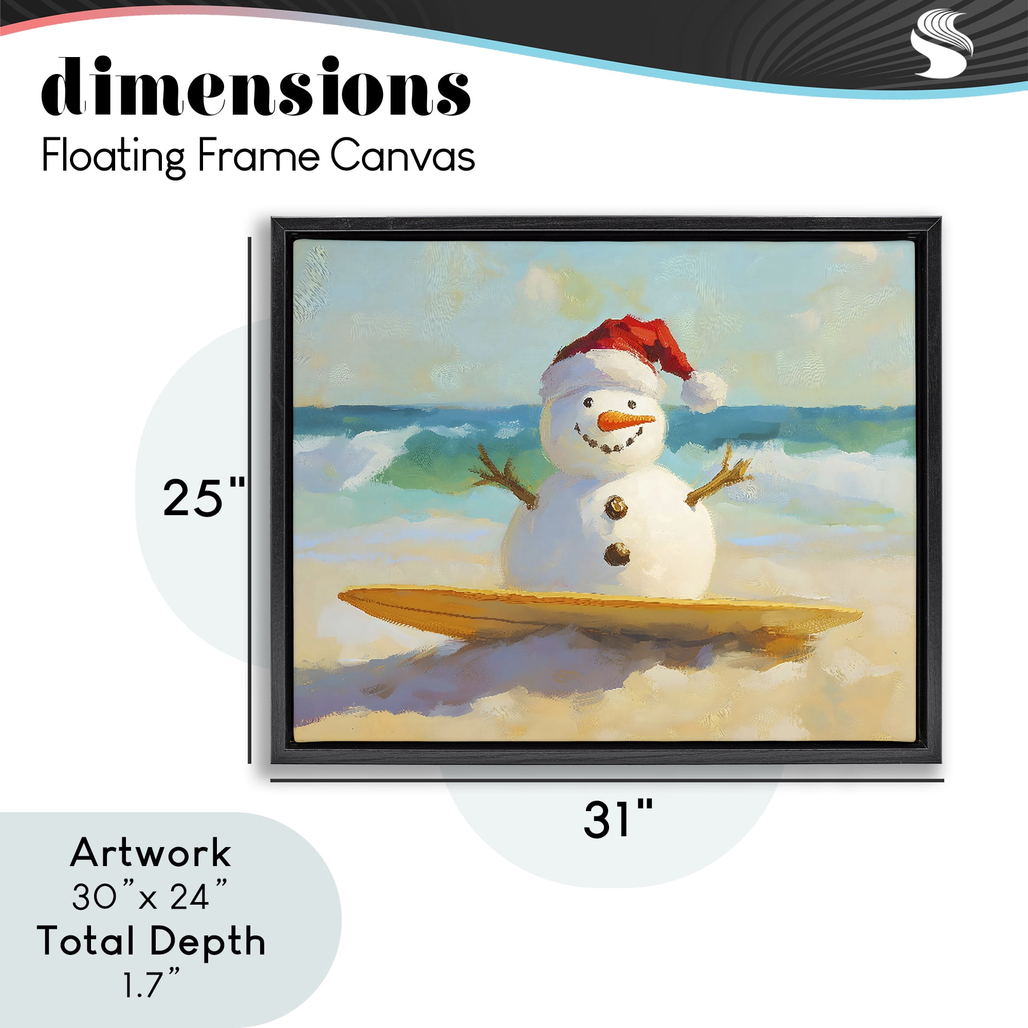 Stupell Industries Surfer Snowman on Beach Black Framed Floater Canvas Wall Art, design by The Prints Vibe