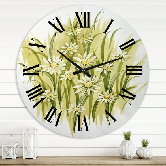 Designart 'White Meadow Flowers' Traditional Wall Clock