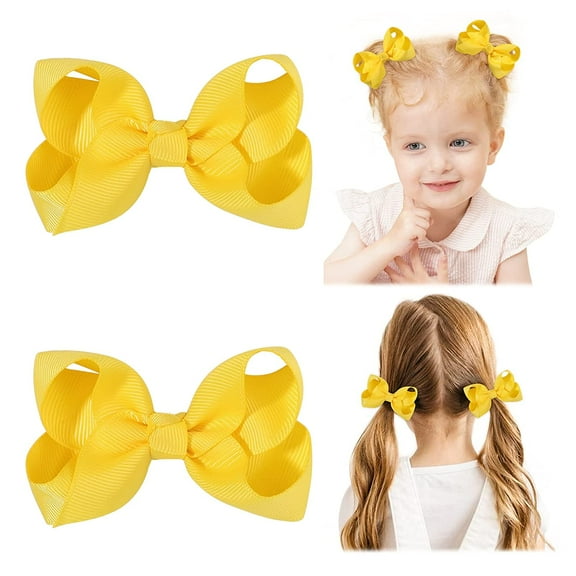 2 PCS 6" Big Hair Bows for Girls Alligator Clips Grosgrain Ribbon Solid Color Hair Accessories for Little Teen Toddler Girls Kids-White