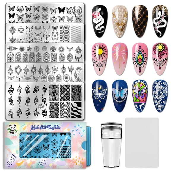 5pcs Butterfly Snakes Nail Stamping Plates Necklace Nail Art Stencil Flower Windows Nails Arts Templates Line Texture Nails Stamper Plate Handmade