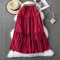 thumbnail image 5 of Women's Flowy Maxi Skirt, Solid Color High Waist Elastic Beach Skirt, Loose Casual Long Skirt for Vacation, Summer Outfits and Boho Style,Deep Red,One Size, 5 of 8