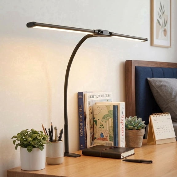 VOLIVO LED Desk Lamp, Adjustable LED Clamp Lamp with 3 Color Temperatures, 10 Brightness Levels, Double Head Reading Light for Home, Office,Studying