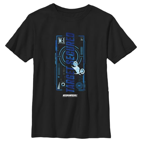 Boy's Mission: Impossible Dead Reckoning Target Secured Blue  Graphic Tee Black X Large