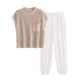thumbnail image 1 of Conjunto Deportivo PRETTYGARDEN para Mujer 2 Piezas de Punto Caqui y Blanco Talla S, 1 of 8