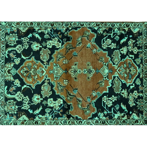 Ahgly Company Indoor Rectangle Persian Turquoise Blue Traditional Area Rugs, 5' x 8'