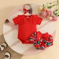 thumbnail image 2 of Tranfacy Toddler Girls 0-18 Month Summer Outfit Sleeve Round Neck Blouses and Shirts Set Solid Ruffle Short Sleeve Ribbed Bodysuit Bow Ruffled Shorts, 2 of 3