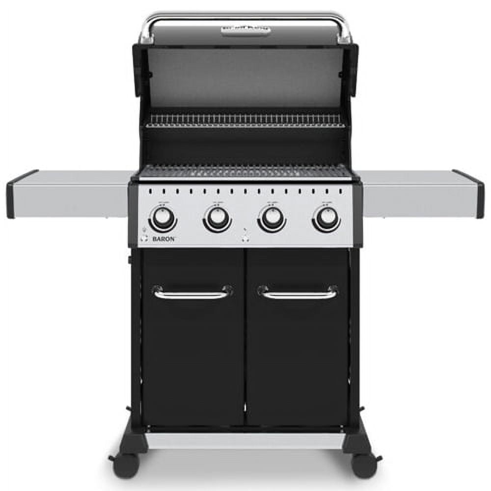 Broil King Baron S 420 Propane Gas Grill - Freestanding, 4 Burners, Stainless Steel, Black