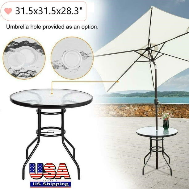 Goorabbit Glass Patio Table Patio Round Dining Table 31.5" Tempered