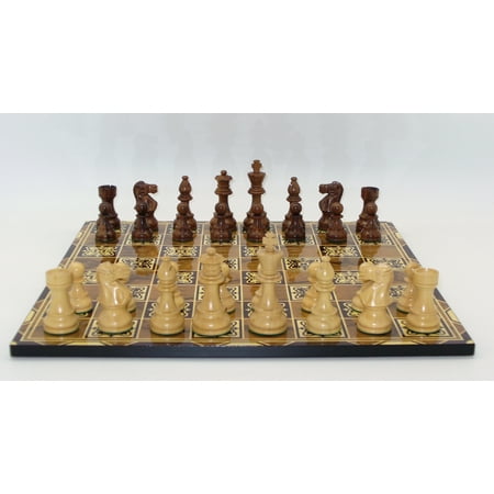 Lardy Sheesham/Natural Boxwood Chessmen on Marrakech Decoupage Chess