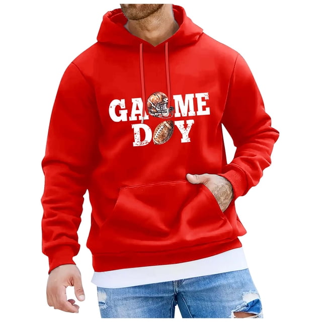 VBARHMQRT Hoodie Blankets Men Rugby Printed Pocket Drawstring Hooded Sweatshirt Casual Loose Comfortable Trendy Business Sweatshirt