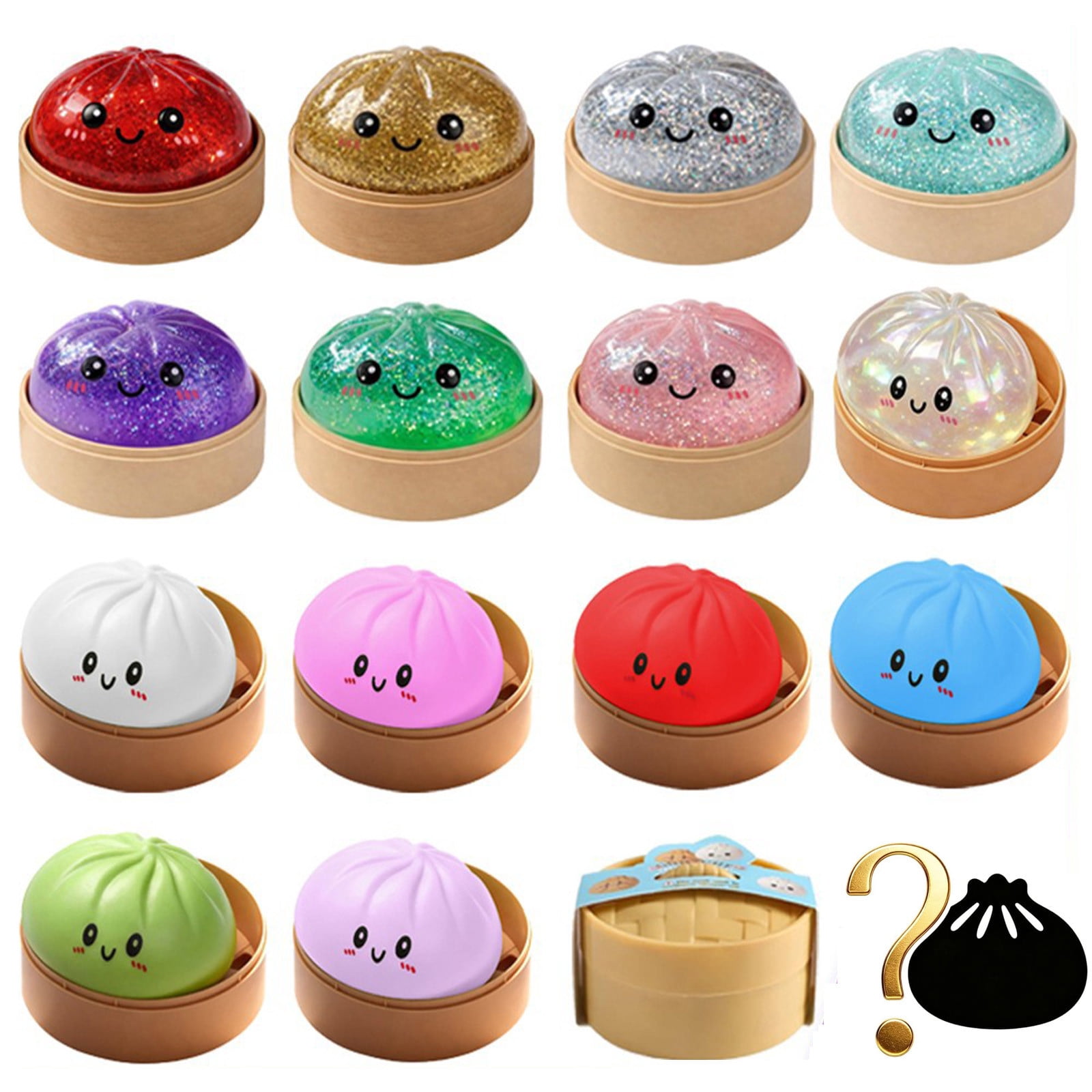Mystery Giant Dumplings Squishies, Soft Squishy Soft Squeeze Stress Ball with Food Steamer, Realistic Steamed Bun Fidget T-oy, Sensory Relief for Adults