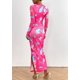 thumbnail image 2 of Vestido PRETTYGARDEN Ajustado con Mangas Largas y Estampado Floral en Rojo Rosa, Talla M, 2 of 8