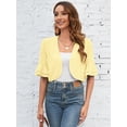 thumbnail image 3 of Chiclily Women Summer 3/4 Sleeve Bolero Shrug for Dress Open Front Scalloped Cropped Lightweight Cardigan, US Size XL in Light Yellow, 3 of 8