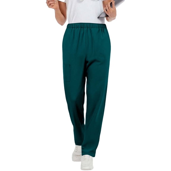 Homenesgenics Pants for Women Plus Size Women's Solid Color Straight Leg Work Pants with Elastic Waist and Pockets Nursing Pants Scrubs Green S