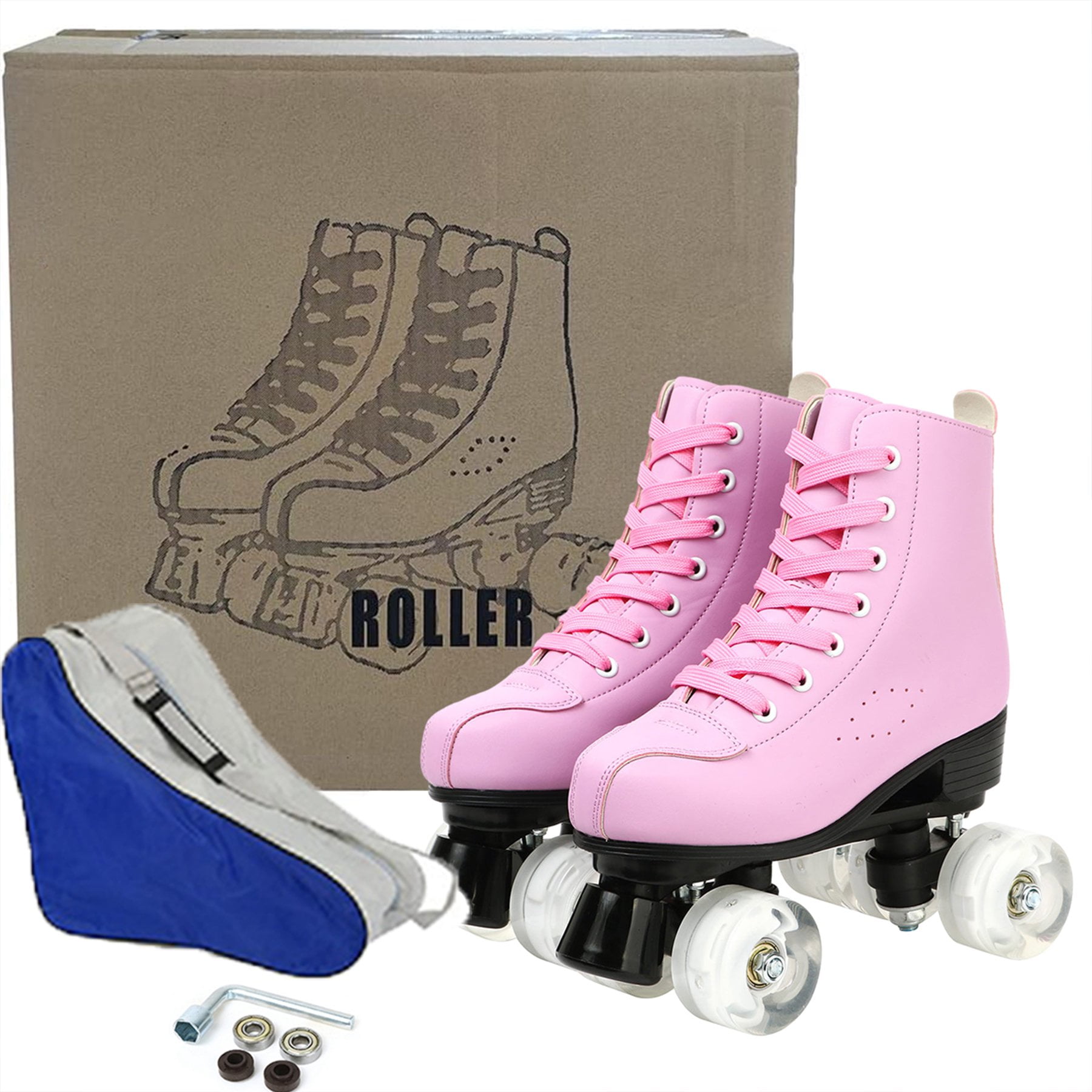 EONROACOO Pink Roller Skates for Girls Boys, Light up Wheels Teen Kids Skates,Youth 1