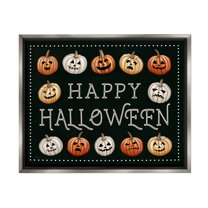 Stupell Industries Happy Halloween Jack-o-Lanterns Graphic Art Luster Gray Floating Framed Canvas Print Wall Art, Design by Elizabeth Tyndall
