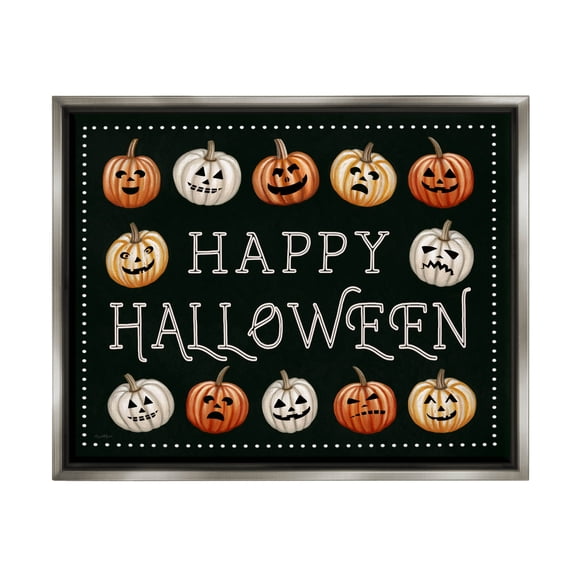 Stupell Industries Happy Halloween Jack-o-Lanterns Graphic Art Luster Gray Floating Framed Canvas Print Wall Art, Design by Elizabeth Tyndall