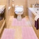 thumbnail image 2 of Juego de alfombras de baño de color rosa a rayas, 3 piezas, ultra suaves, antideslizantes, de chenilla, alfombrillas de baño absorbentes de felpa para baño, dormitorio, cocina, 2 of 5