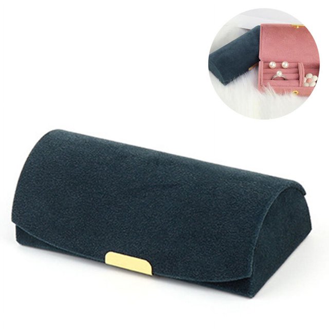 Caja de joyería arqueada de primera calidad, bolsa de almacenamiento de joyas portátil de viaje, caja de almacenamiento de joyas para aretes y pulseras, azul oscuro
