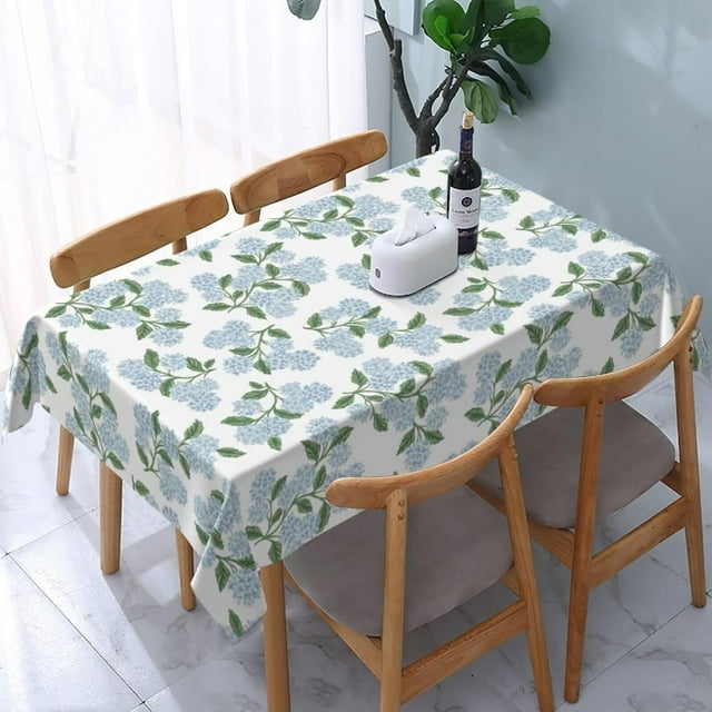 Spring Floral Tablecloth Rectangle 60 x 120 Inch Blue Hydrangea Flower Table Cloth Polyester Fabric Vintage Summer Flowers Table Cover for Kitchen Holiday Party Dining Picnic Outdoor Decor