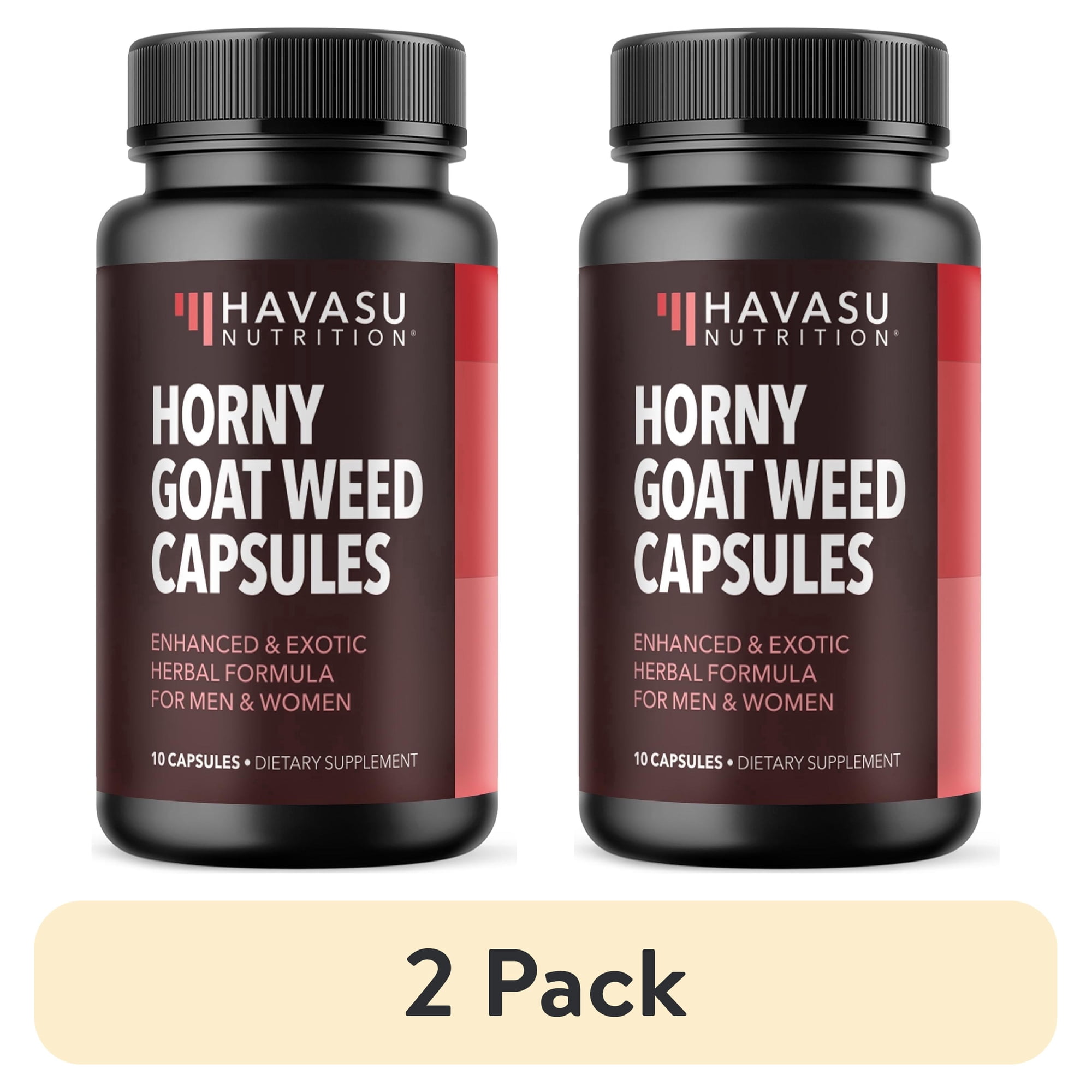 (2 pack) Havasu Nutrition Horny Goat Weed Supplement with Tongkat Ali for Men and Women, 10 Capsules
