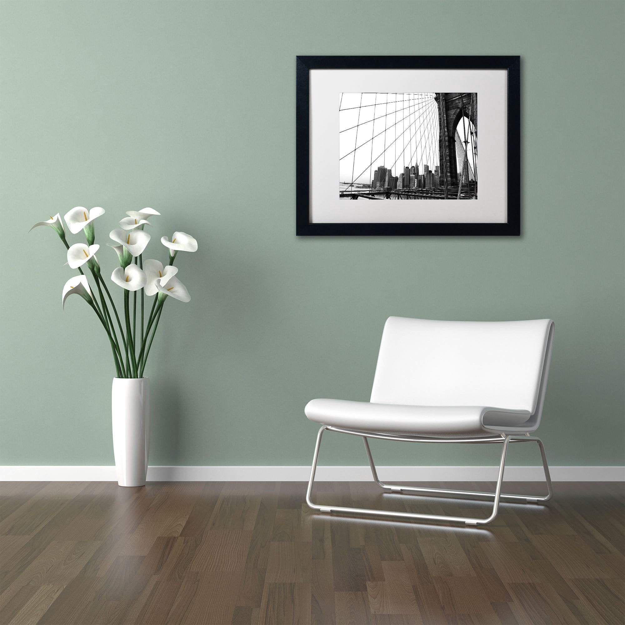 Trademark Fine Art "Brooklyn Bridge 4" Canvas Art by CATeyes, White Matte, Black Frame
