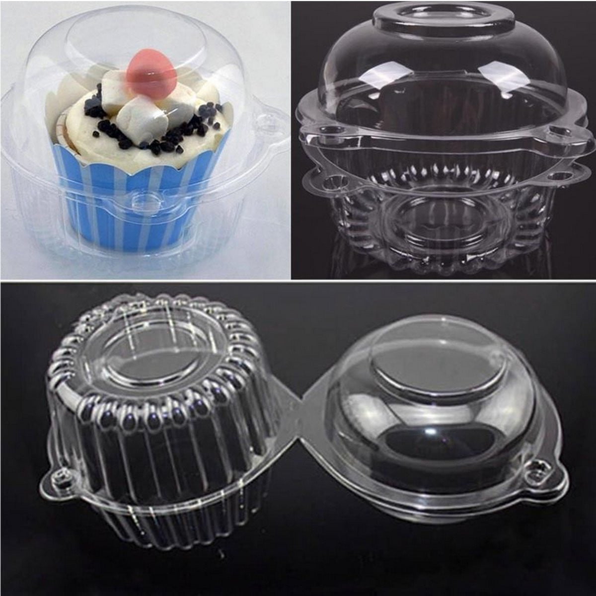 100/200PCS Plastic Single Individual Cupcake Containers,Clear Dome Box ...