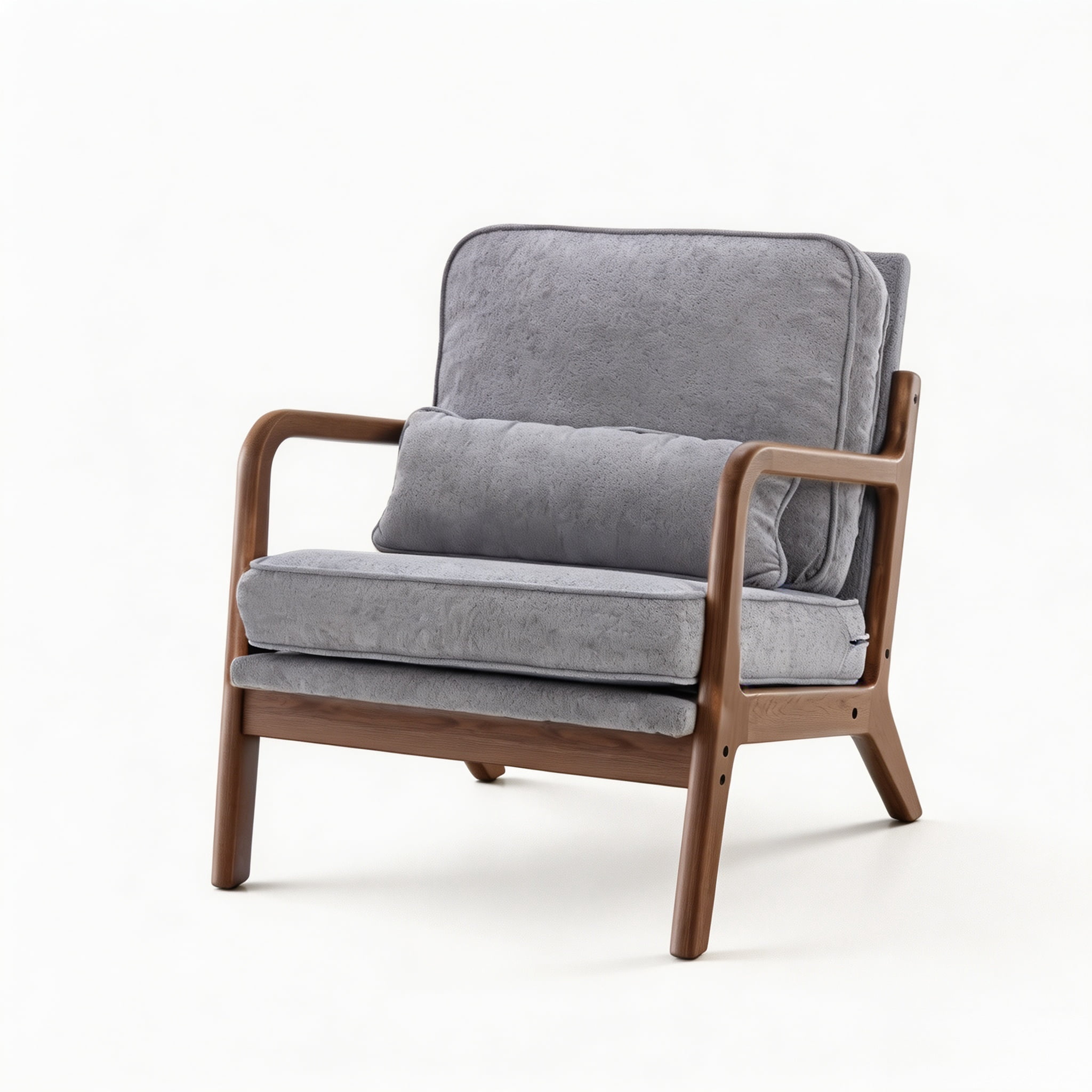 Mid-Century Modern Accent Chair with Arms and Waist Cushion, Solid Wooden Frame