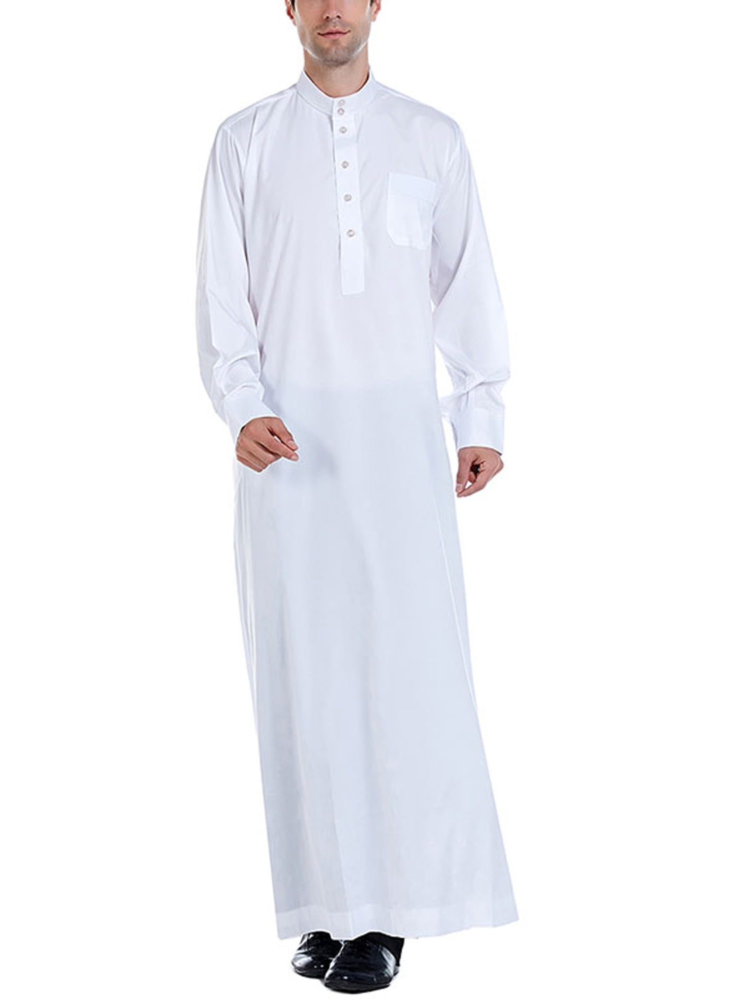 Mens Saudi Thobe Robe Islamic Muslim Jubba Arab Kaftan Long Sleeve Dress Thobe 