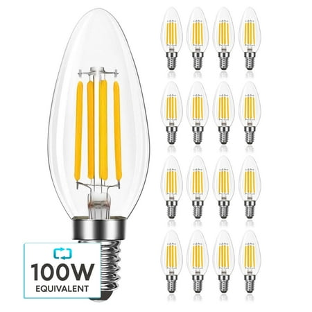 

Luxrite 7W Candelabra LED Light Bulbs 100 Watt Equivalent 5000K Bright White 800 Lumens B11 Dimmable Damp Rated E12 16-Pack
