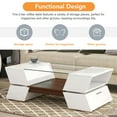 thumbnail image 3 of 2-Tier Coffee Table, Center Table Cocktail Table Storage Cabinet with Open Shelves & Cabinets, Modern Geometric Style Dining Table Meeting Table with 6mm Glass-Top, 44.8”Lx22.2”Dx14.9”H, White, 3 of 7