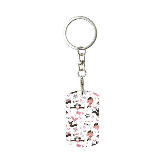 Goofa Dachshund Dog Puppy Printed Rectangular Metal Keychain Bag Charm Floral Charm for Purse Keys Metal Keyring Gift for Women Accessories
