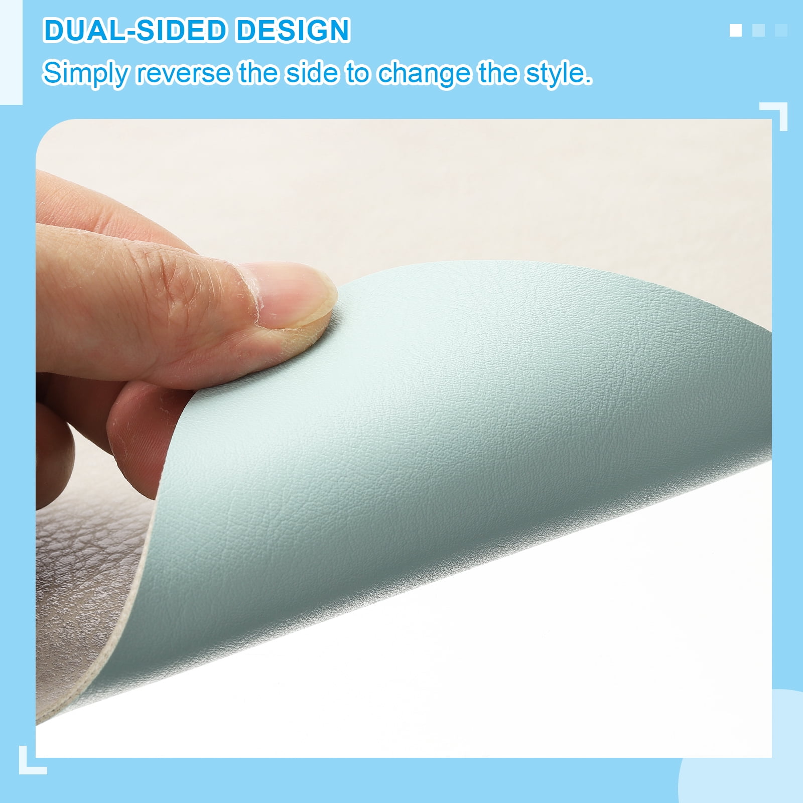 Uxcell 35.4" x 17.7" Leather Desk Pad Protector, 1Pcs Large Dual-Sided Desk Mat Waterproof Leather Mouse Pad for Laptop Computer Writing Desk Table Gaming Home, Light Gray/Sky Blue