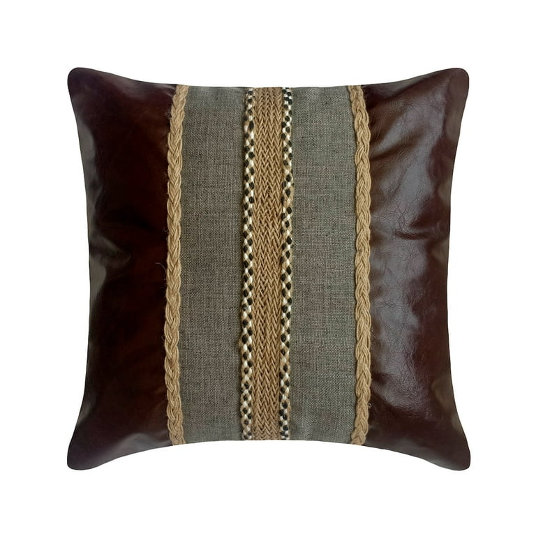 Lounge Collection Pillow, Decorative Throw Pillow Cover, Brown Metallic  Faux Leather Applique Pillow Cover, Sofa Couch Cushion Cover