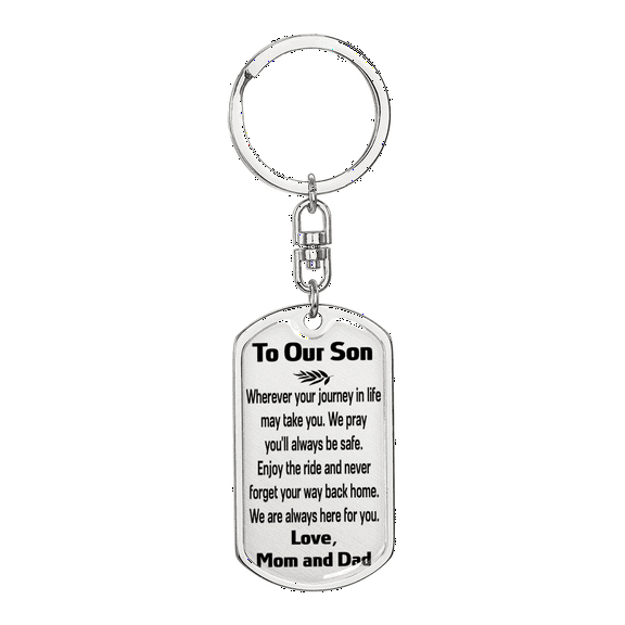 To My Son Journey In Life Stainless Steel or 18k Gold Premium Swivel Dog Tag Keychain