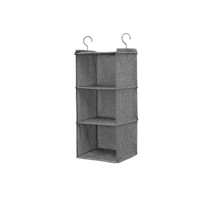 Cotton Linen Hanging Closet Multi Layers Pockets Clothes Organizer Bag Folding Shelves Dual Hooks Wardrobe Sorting Rack Gray 3 Layers