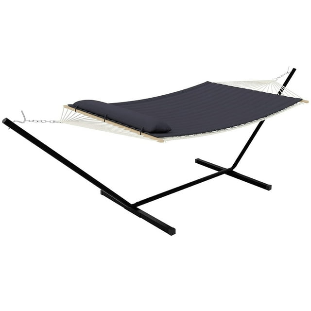 Ensemble de Hamacs pour 2 Personnes avec Support, Capacité Robuste de 450 Lb, Conception en Polyester Matelassé et Filet, Comprend un Sac de Rangement - pour Cour Arrière, Patio, Camping