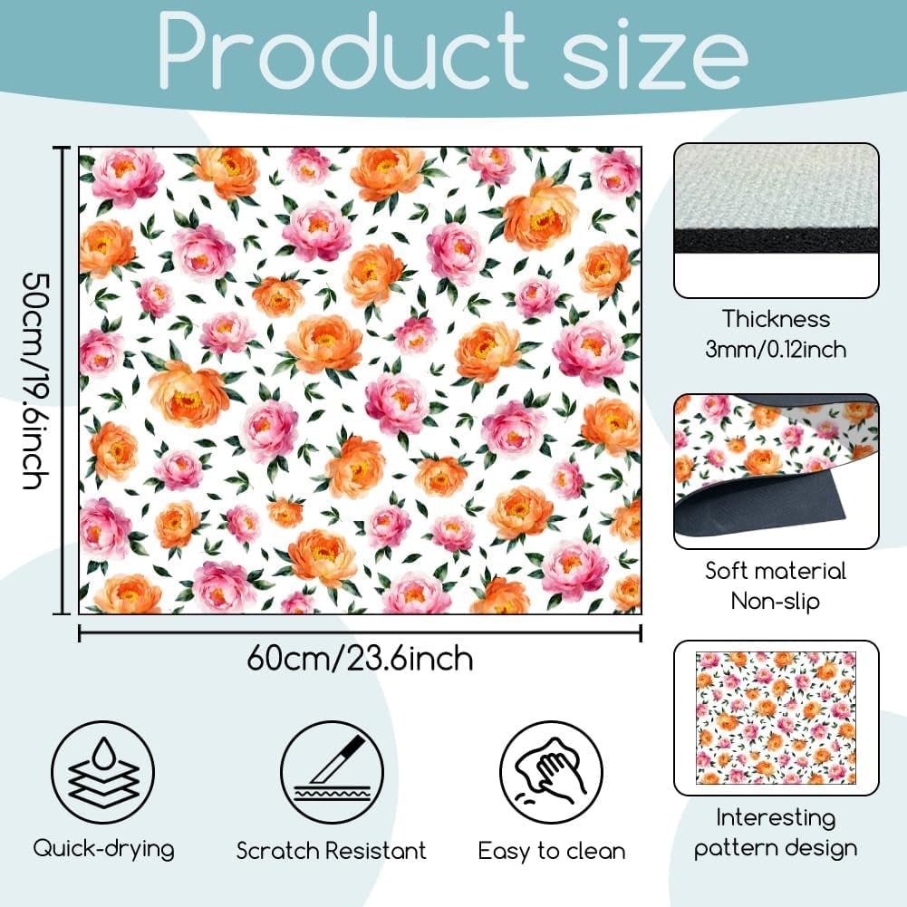 Peony Flower Washer Dryer Dust Cover 23.6×19.69inch Leaves Washing Machine Top Protector Pads Non Slip Washing Machine Top Covers